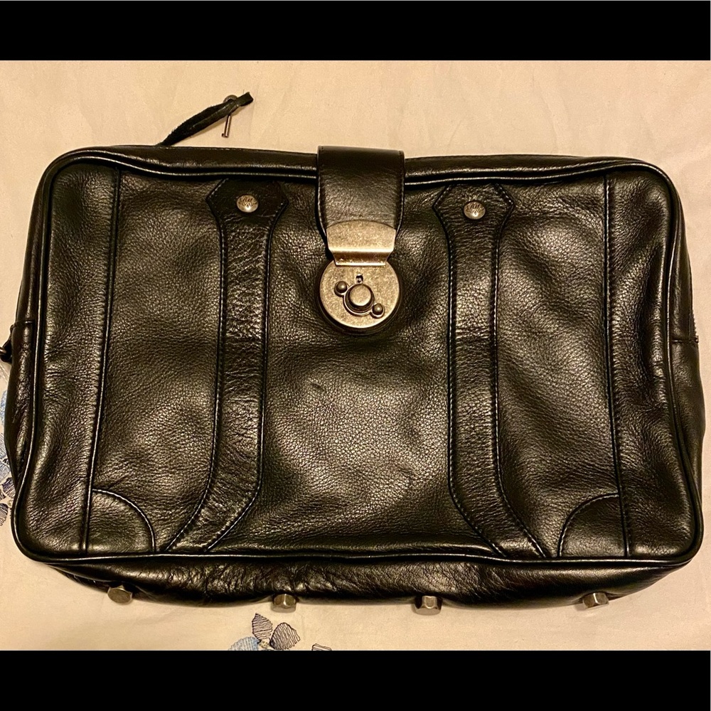 Rebecca Minkoff black leather large clutch or laptop bag